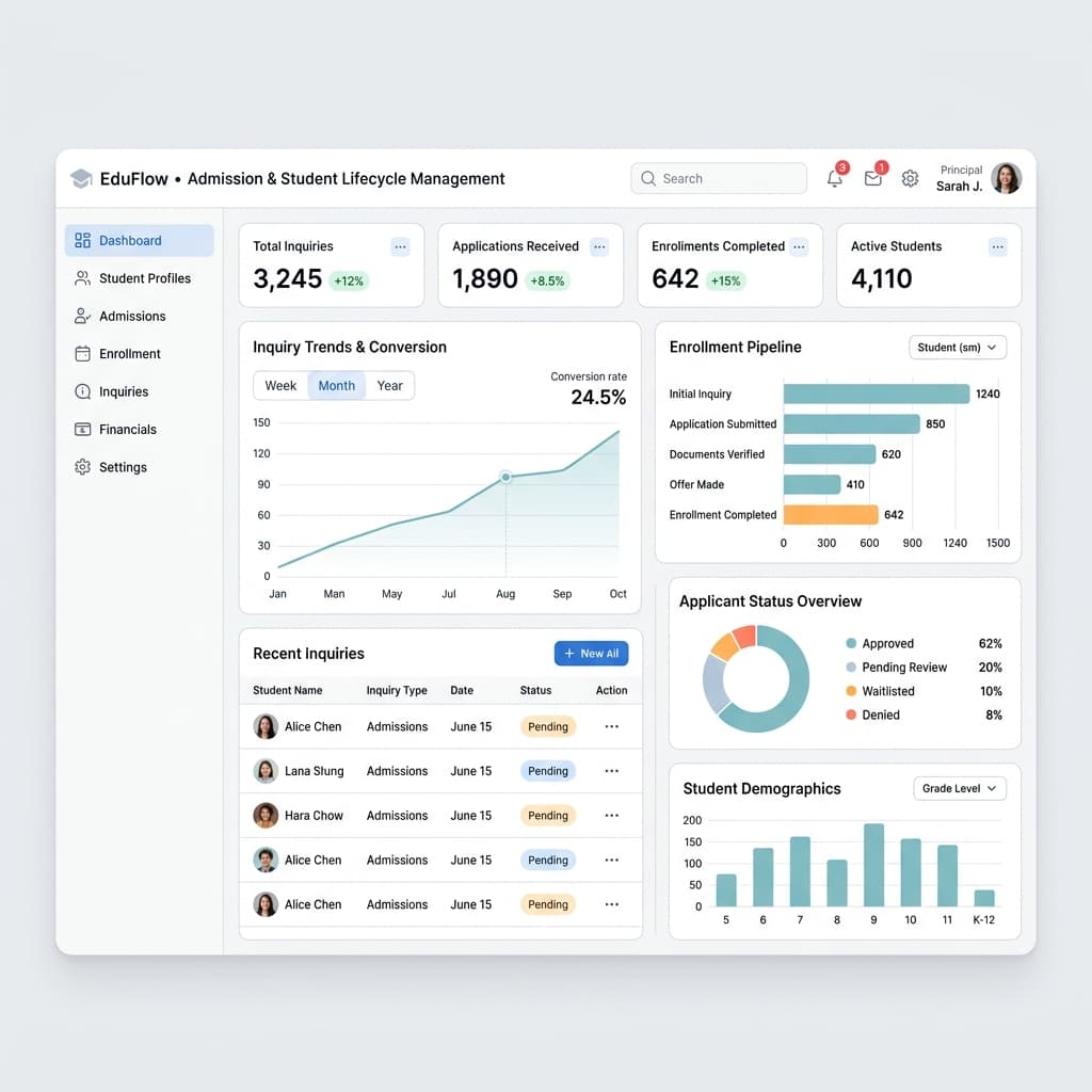 Admission & Student Lifecycle dashboard mockup