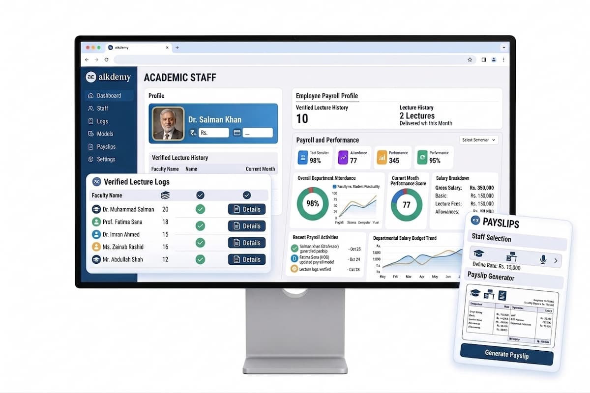 Teacher payroll dashboard calculating lecture-based salaries for coaching centers.